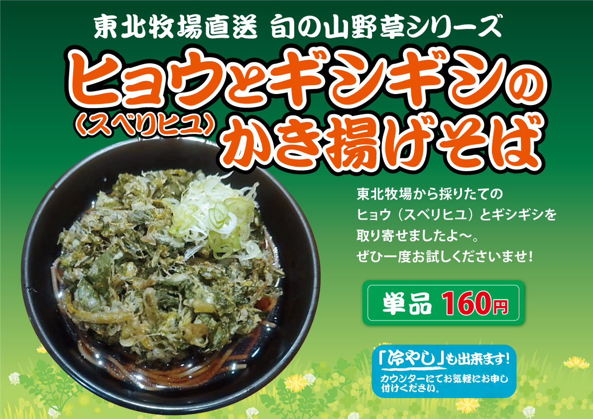ヒョウ（スベリヒユ）とギシギシのかき揚げそば